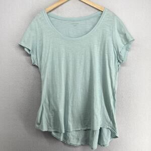 EILEEN FISHER Top XL Slub Organic Cotton Jersey Scoop Neck Short Sleeve Green